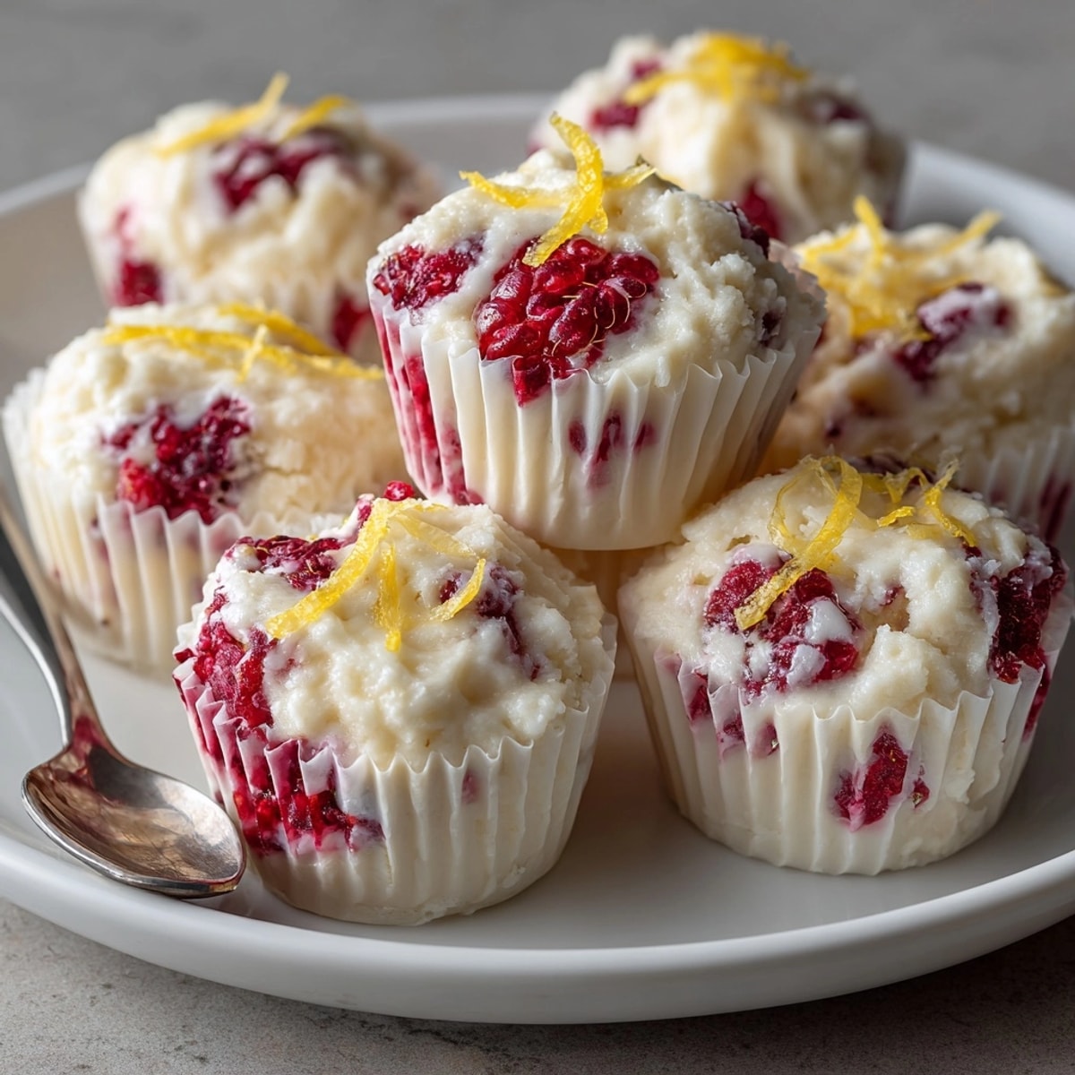 Tangy Lemon-Raspberry Frozen Yogurt Bites, a refreshing treat for summer gatherings, served chilled.