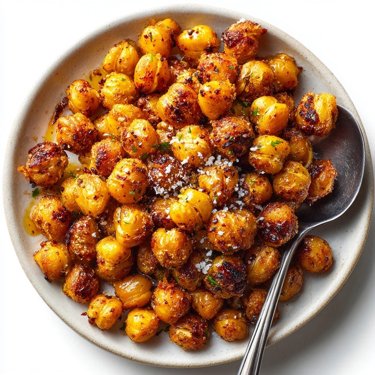 Spicy, crunchy crispy roasted chickpeas with chili lime, a flavorful vegetarian treat.