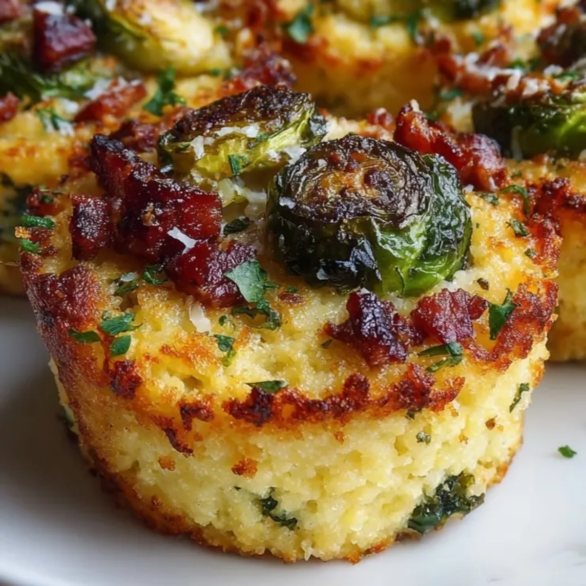 Golden Cheesy Polenta Bites with Brussels Sprouts and Pancetta, savory and oven-baked.