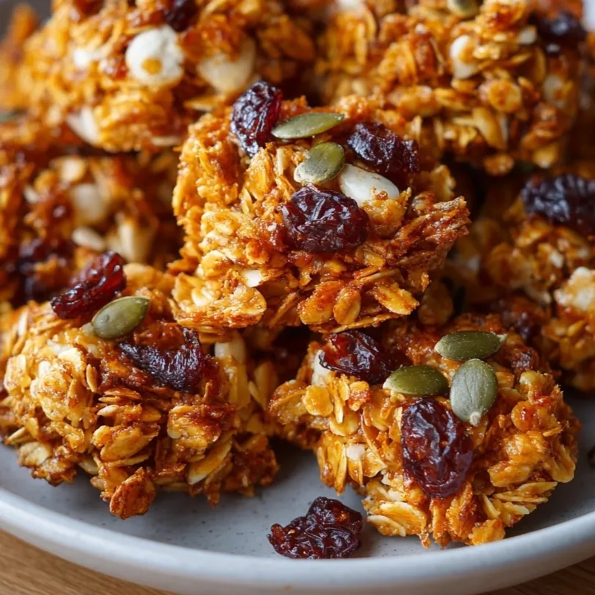 Golden, crunchy Spiced Pumpkin Seed Granola Clusters, perfect for breakfast or a fall snack.