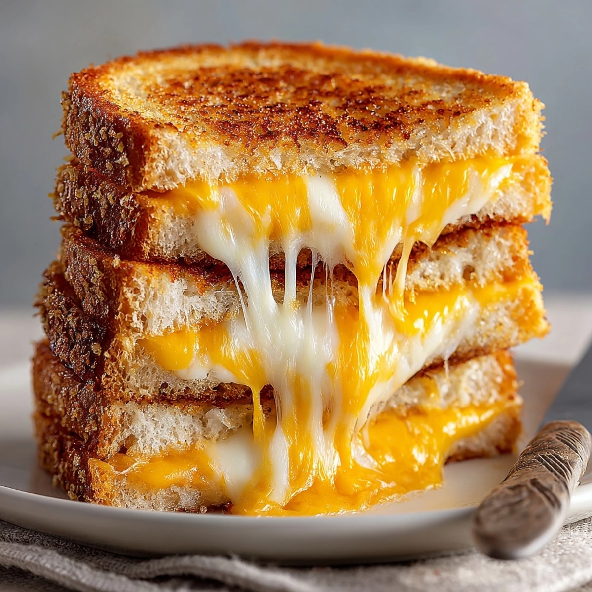Golden, crispy Grilled Cheese Sandwich oozing with melted cheddar, a comforting American classic.