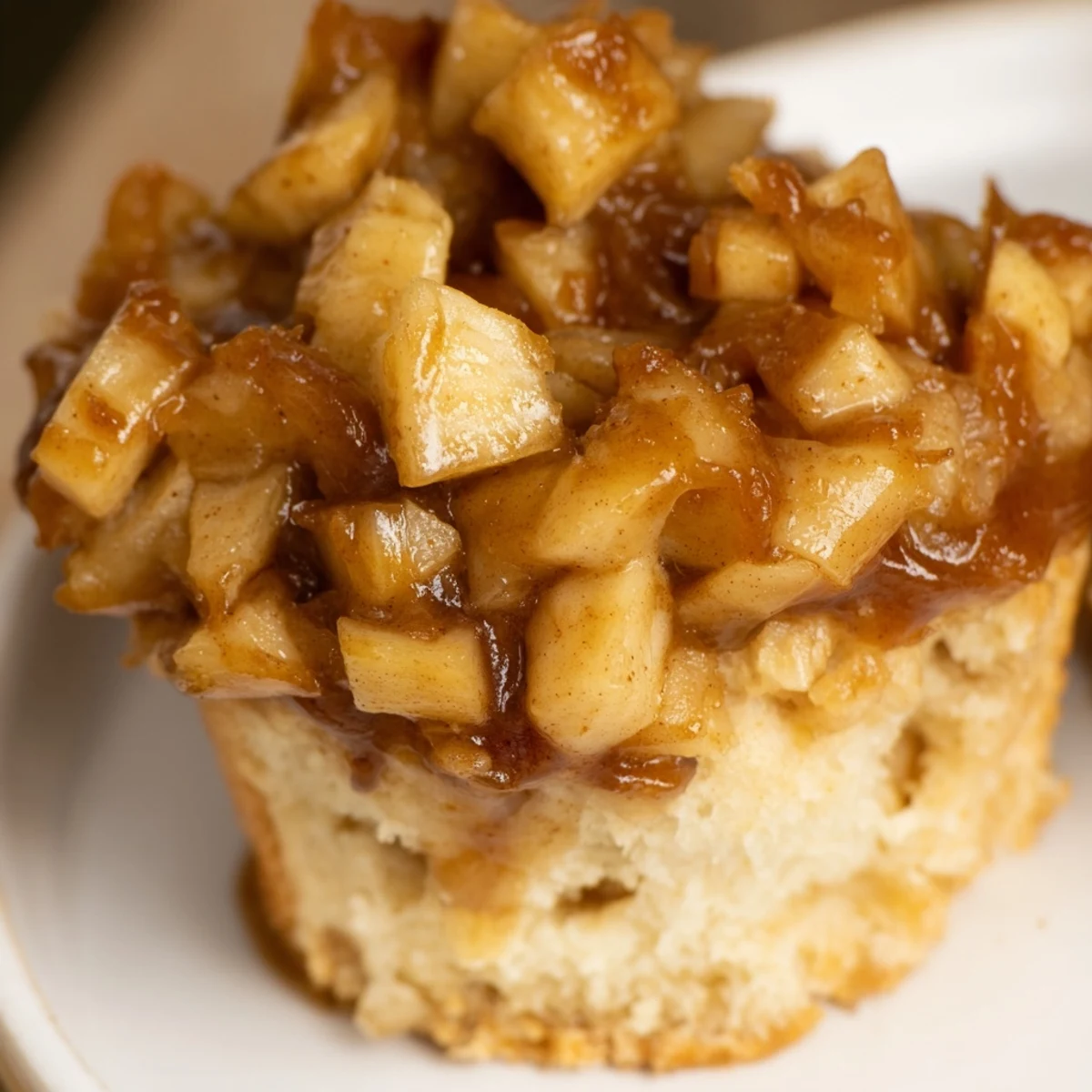 Moist Caramel Apple Upside Down Muffins topped with sweet, gooey apples and caramel.  