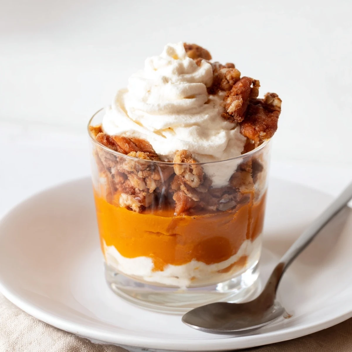 Creamy Thanksgiving vegan sweet potato dessert cups topped with crunchy pecan crumble.
