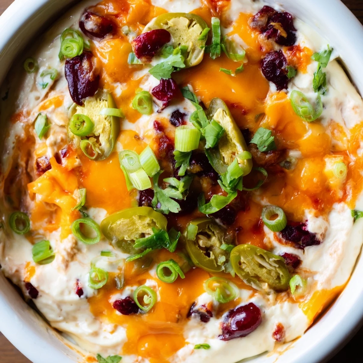 Vibrant Cranberry Jalapeño Queso Dip, perfect for festive gatherings and game day snacks.