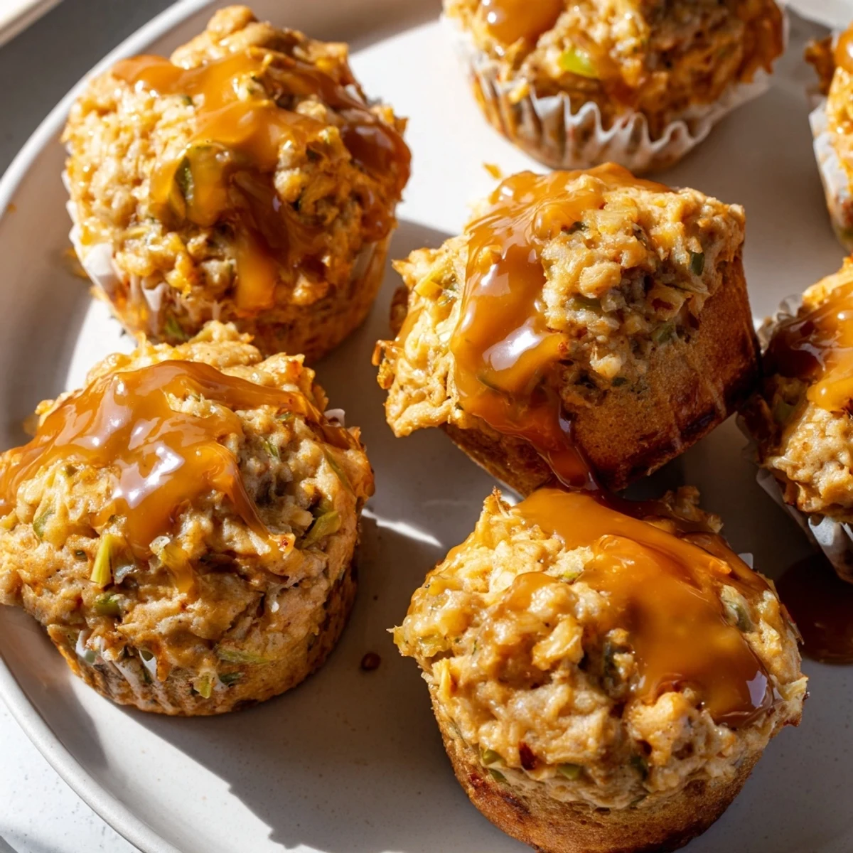 Warm Maple Glazed Chili Pickle Muffins with a drizzle, perfect for adventurous snack lovers.