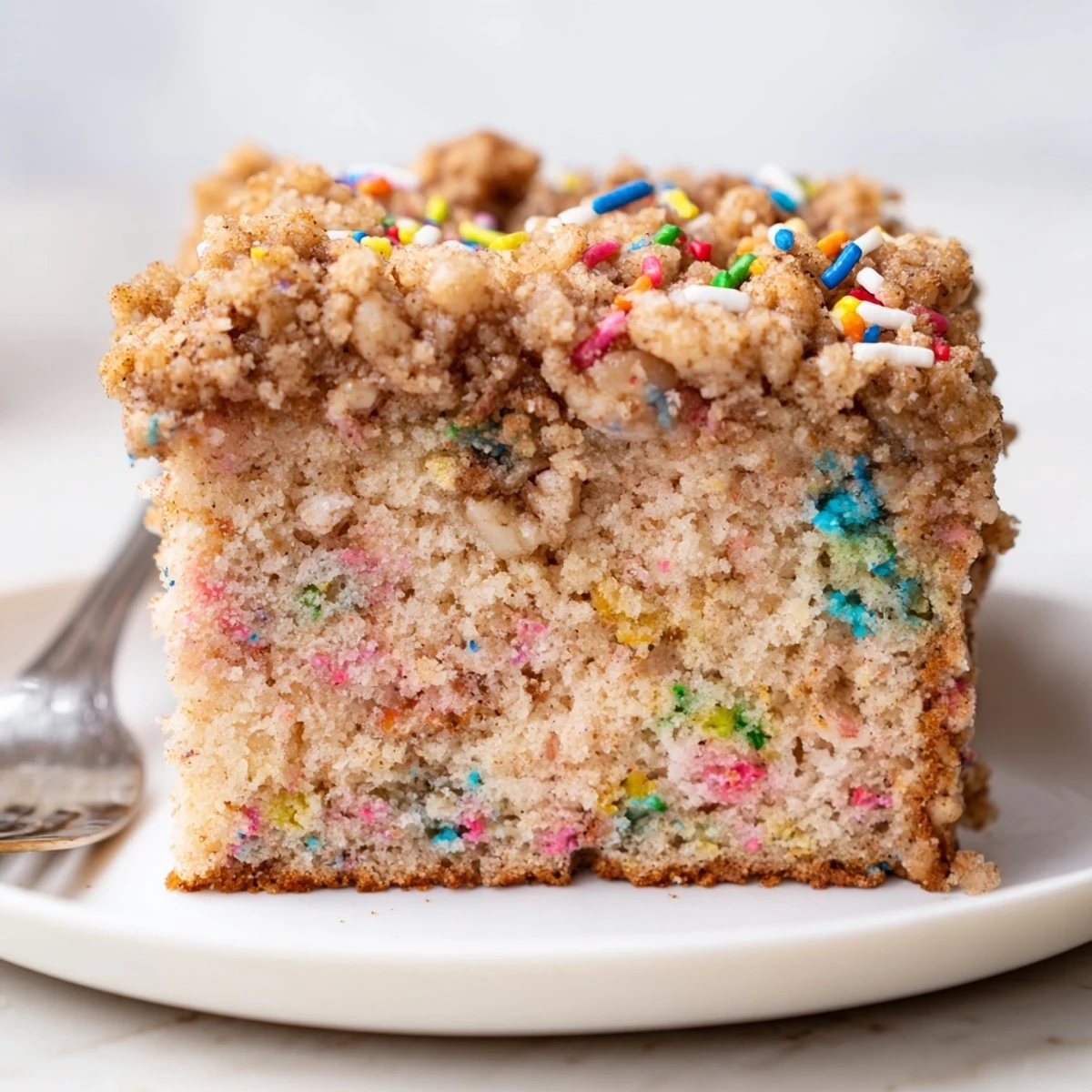 A soft, fluffy Funfetti Cinnamon Soda Streusel cake, perfect for brunch or dessert.  