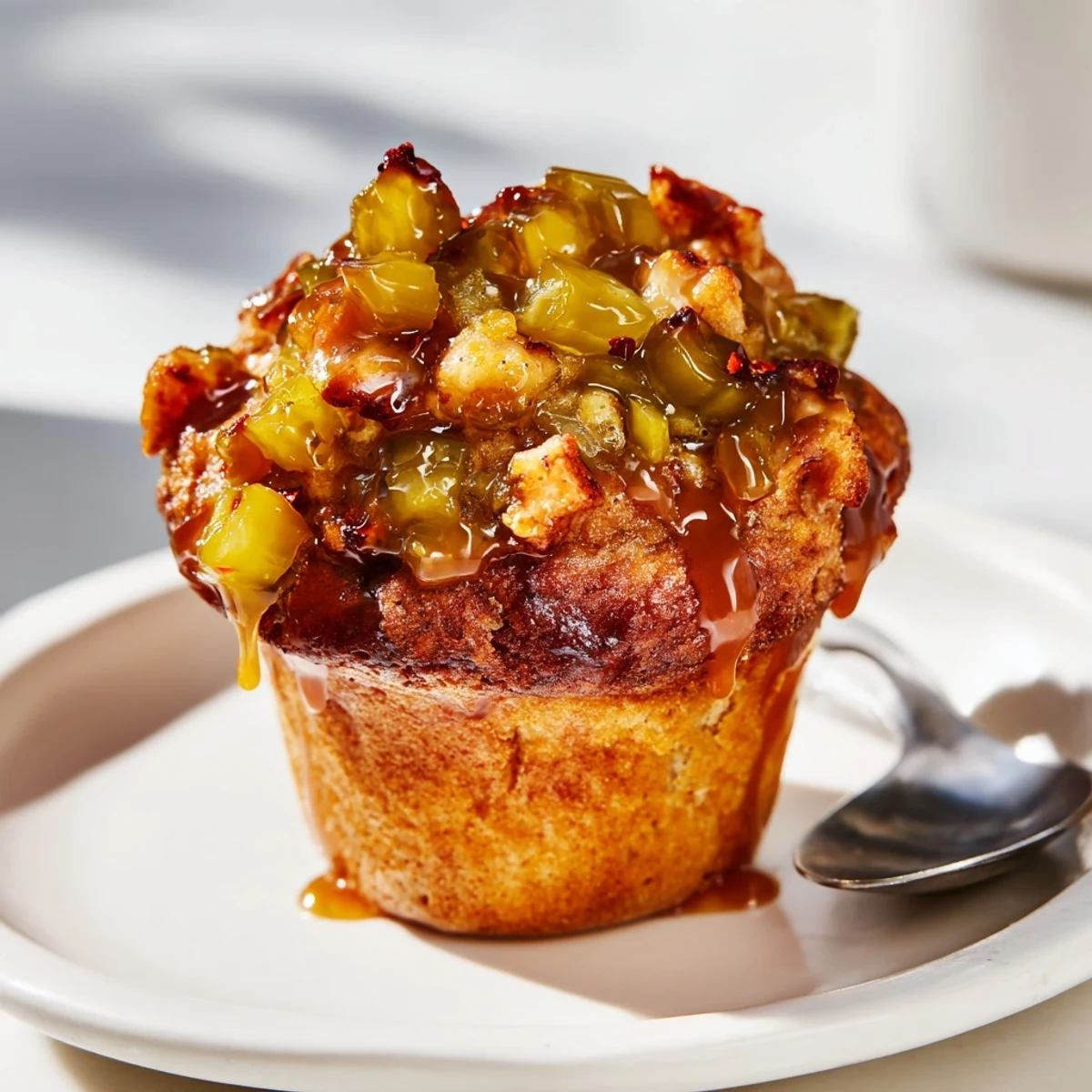 Delicious Maple Glazed Chili Pickle Muffins with a sweet and spicy finish.  
