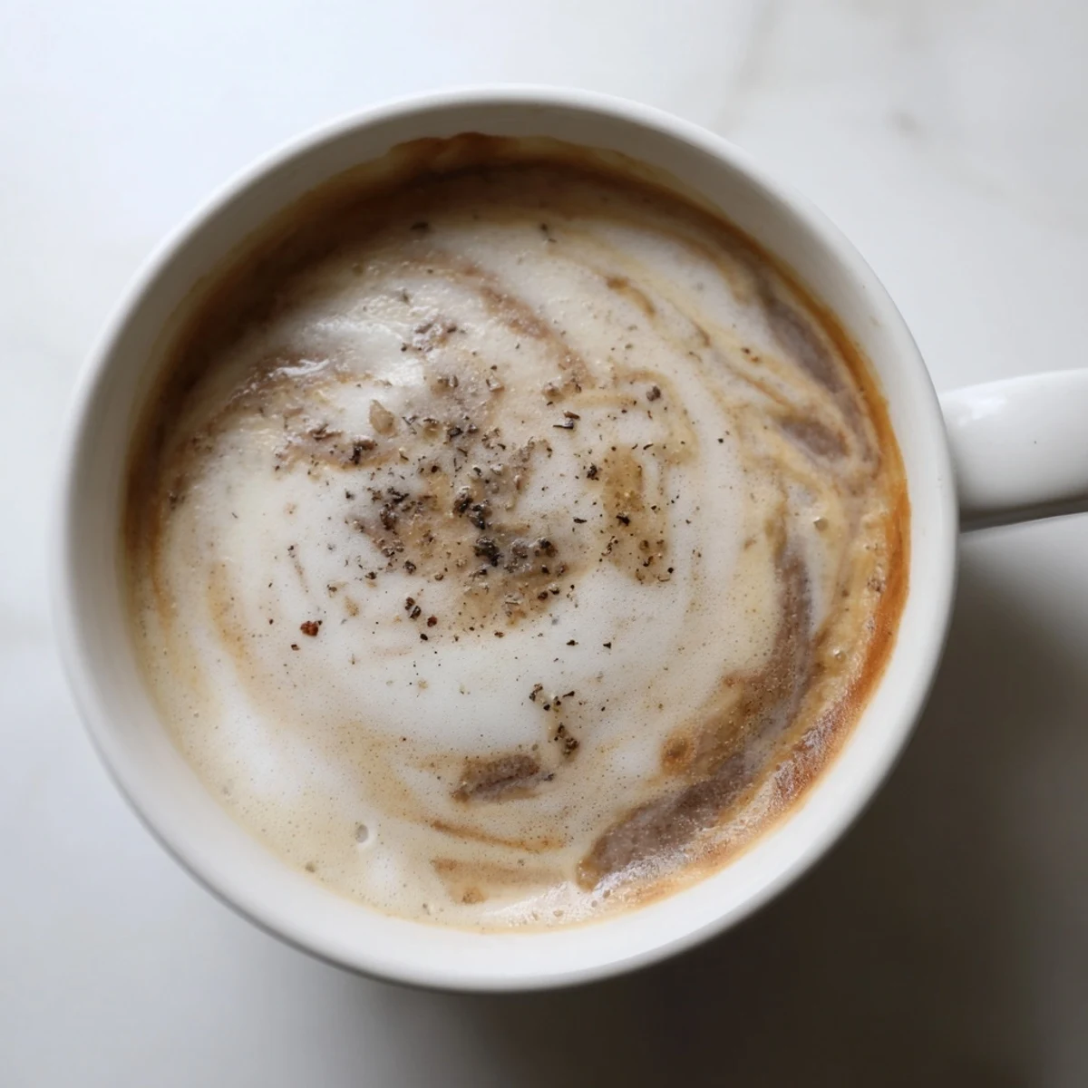 Unconventional Onion Latte served hot, blending rich espresso and savory flavors.  