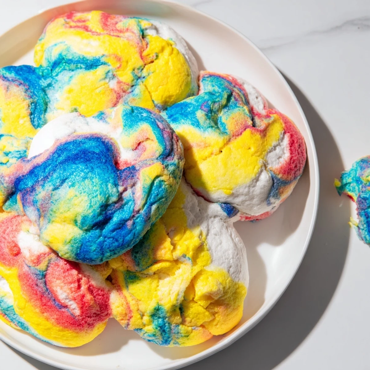Fluffy cloud bread with vibrant rainbow colors, perfect for a playful snack.  