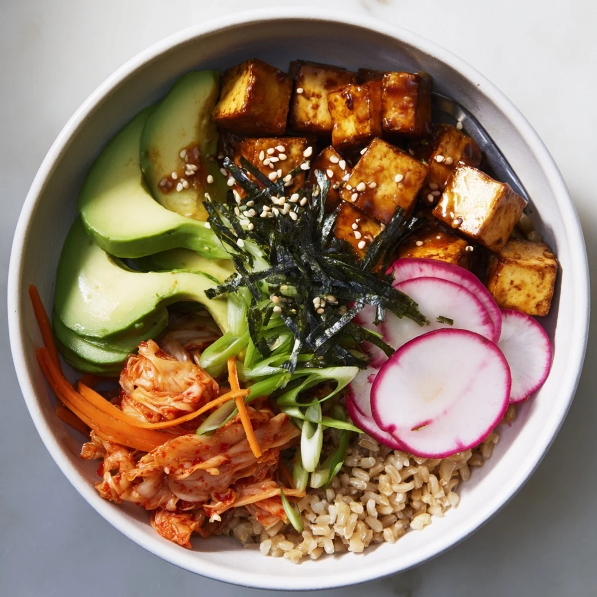 Delicious fermented vegetable bowl brimming with tangy flavors and hearty grains.