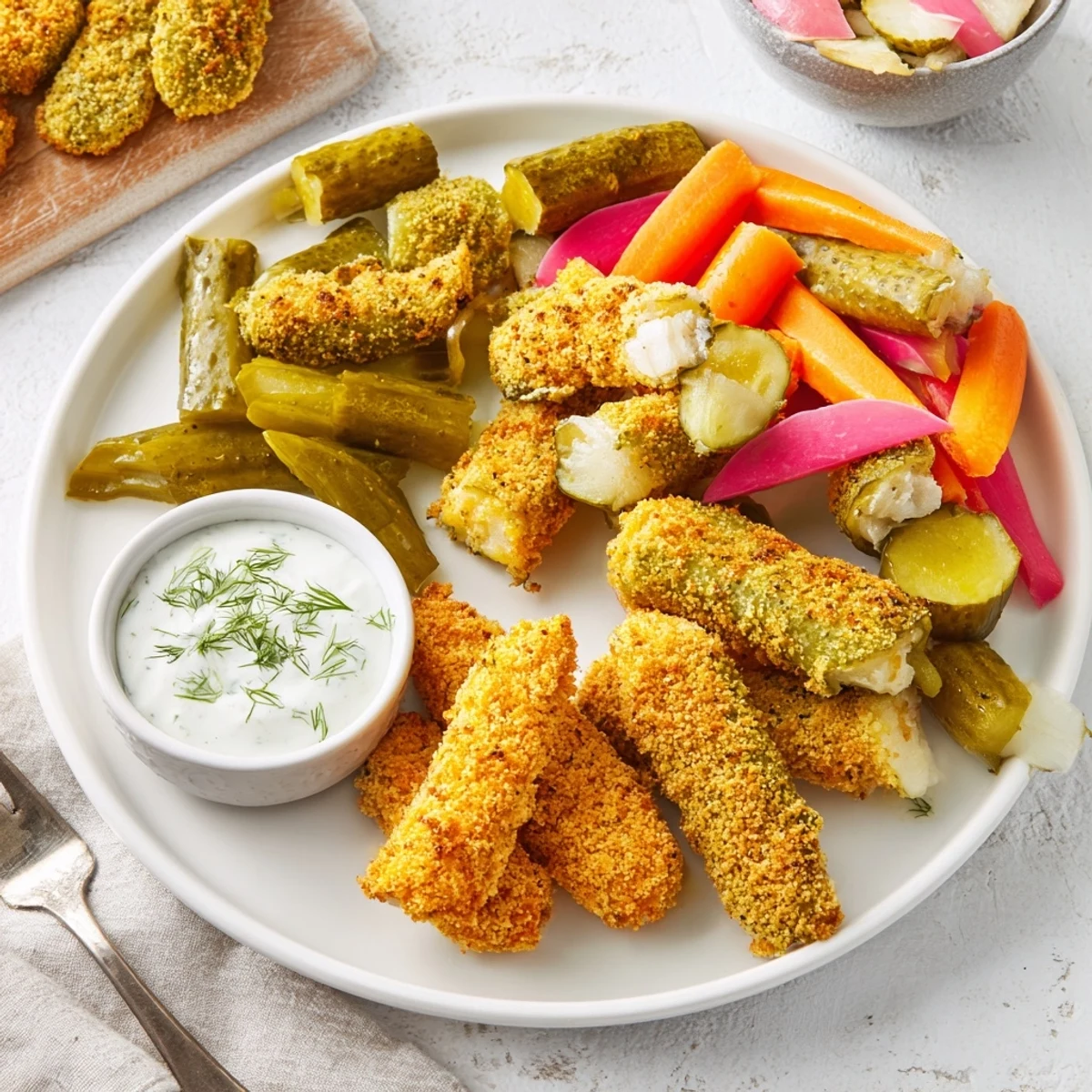 Crispy fried pickles and pickled vegetables create a tangy Pickle Lovers Meal delight.  