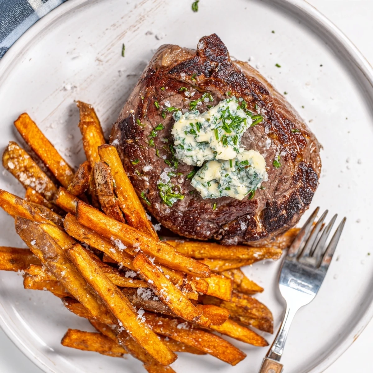 Juicy Garlic Butter Steak & Fries served hot with crispy golden potatoes.