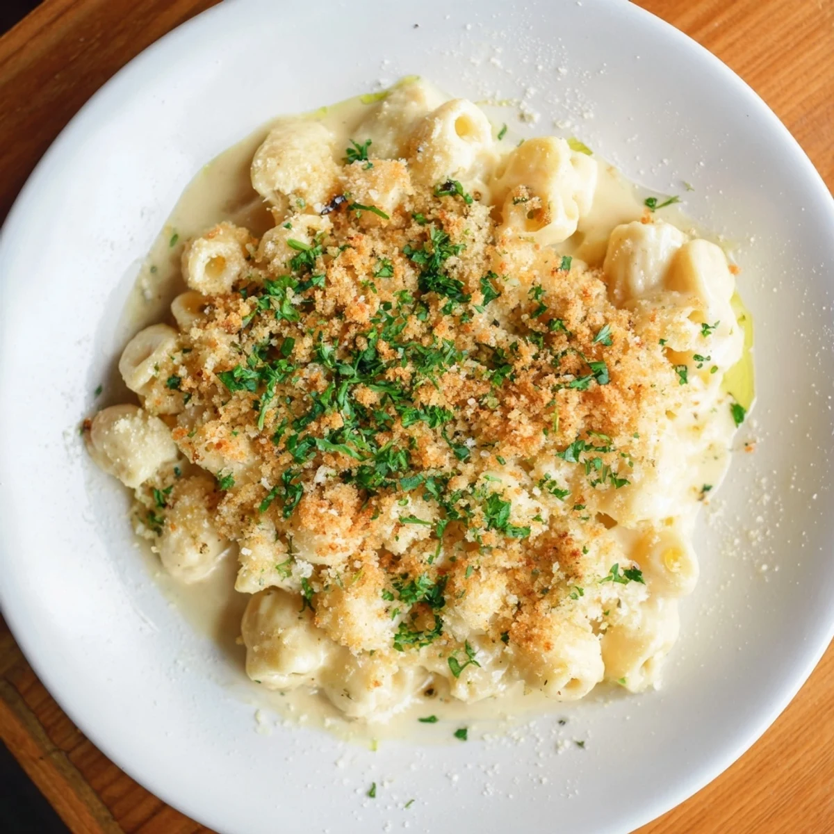 Luxurious truffle macaroni & cheese: An American comfort dish with a swirl of aromatic truffle oil.