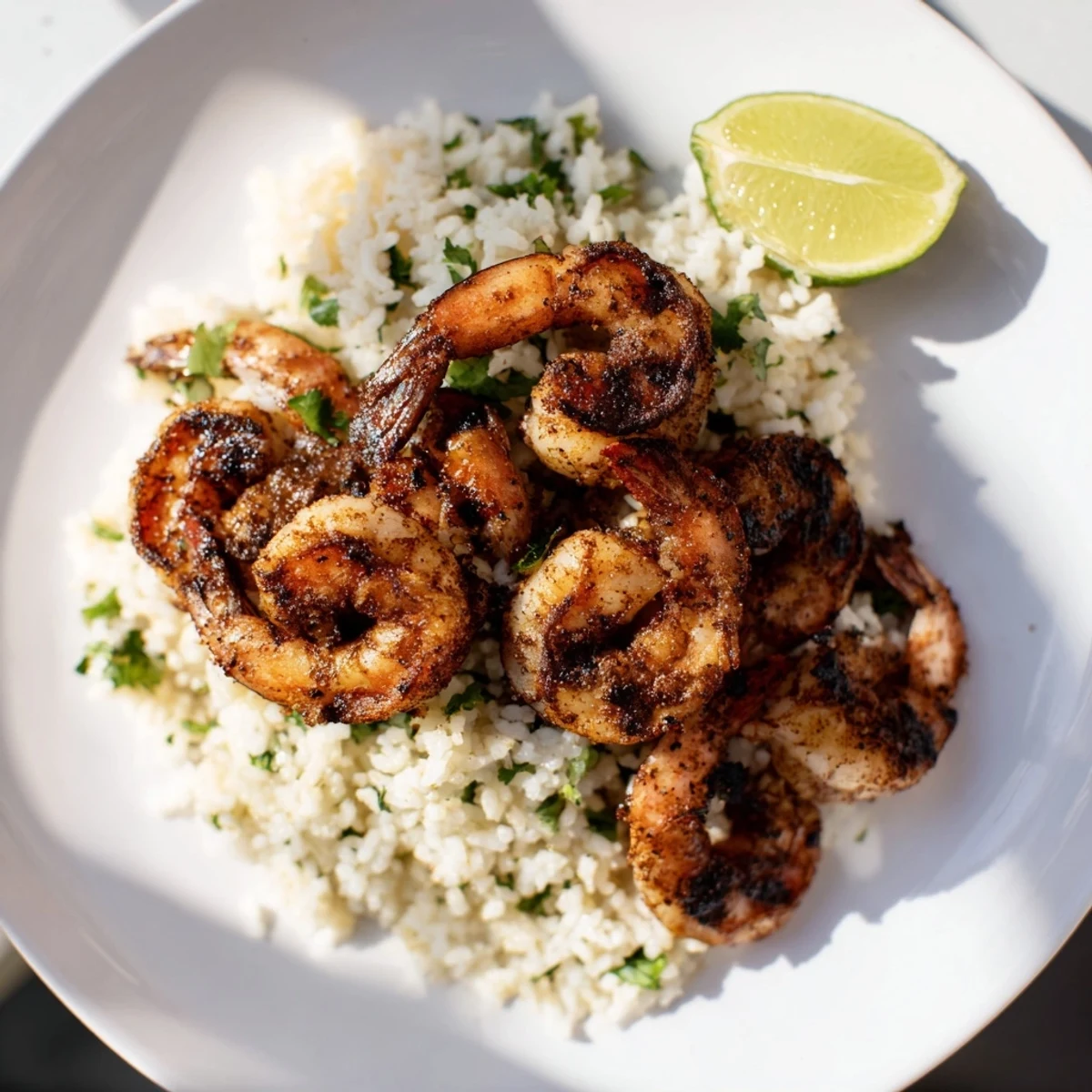 Smoky chipotle lime grilled shrimp alongside fluffy cilantro rice creates a delicious, colorful meal.