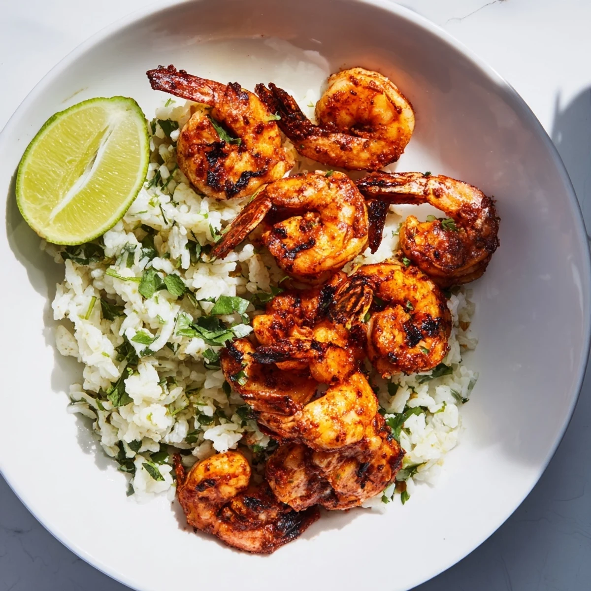 Perfectly grilled chipotle lime shrimp with vibrant cilantro-lime rice, a taste of zesty Mexican flavors.
