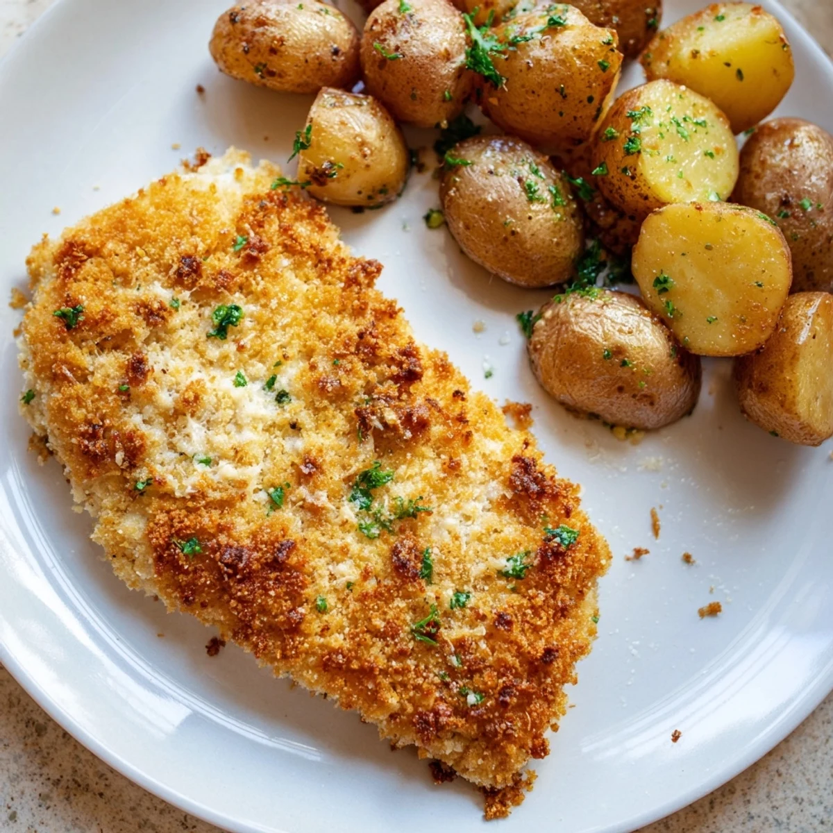 Aged Parmesan coats juicy chicken and potatoes, roasted to a perfect crisp in this recipe.