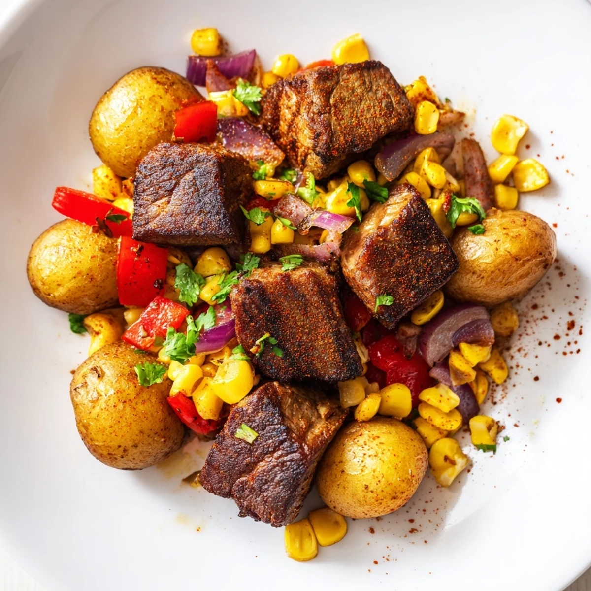 Sizzling Southwest Steak & Potato Skillet with tender steak, vibrant vegetables, and flavorful spices for a satisfying meal.