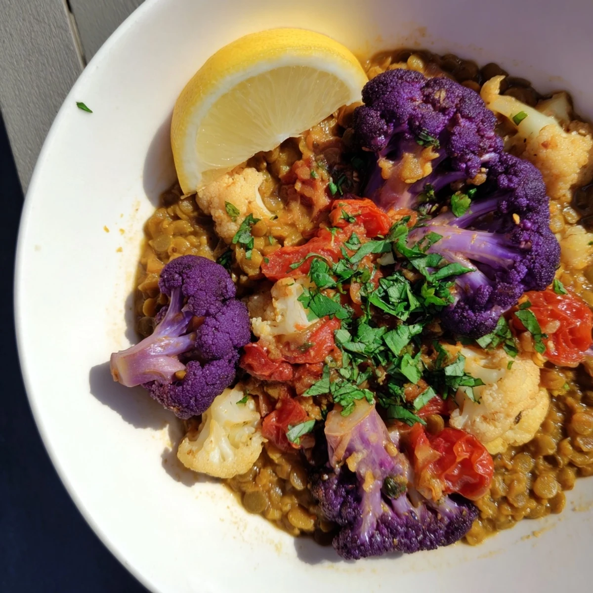 Creamy and inviting, this red cabbage, cauliflower & coconut dhal is a hearty vegetarian meal.