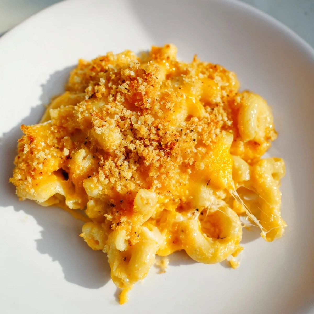 Creamy homemade Mac & Cheese with Evaporated Milk, topped with melted cheese, perfect for dinner.