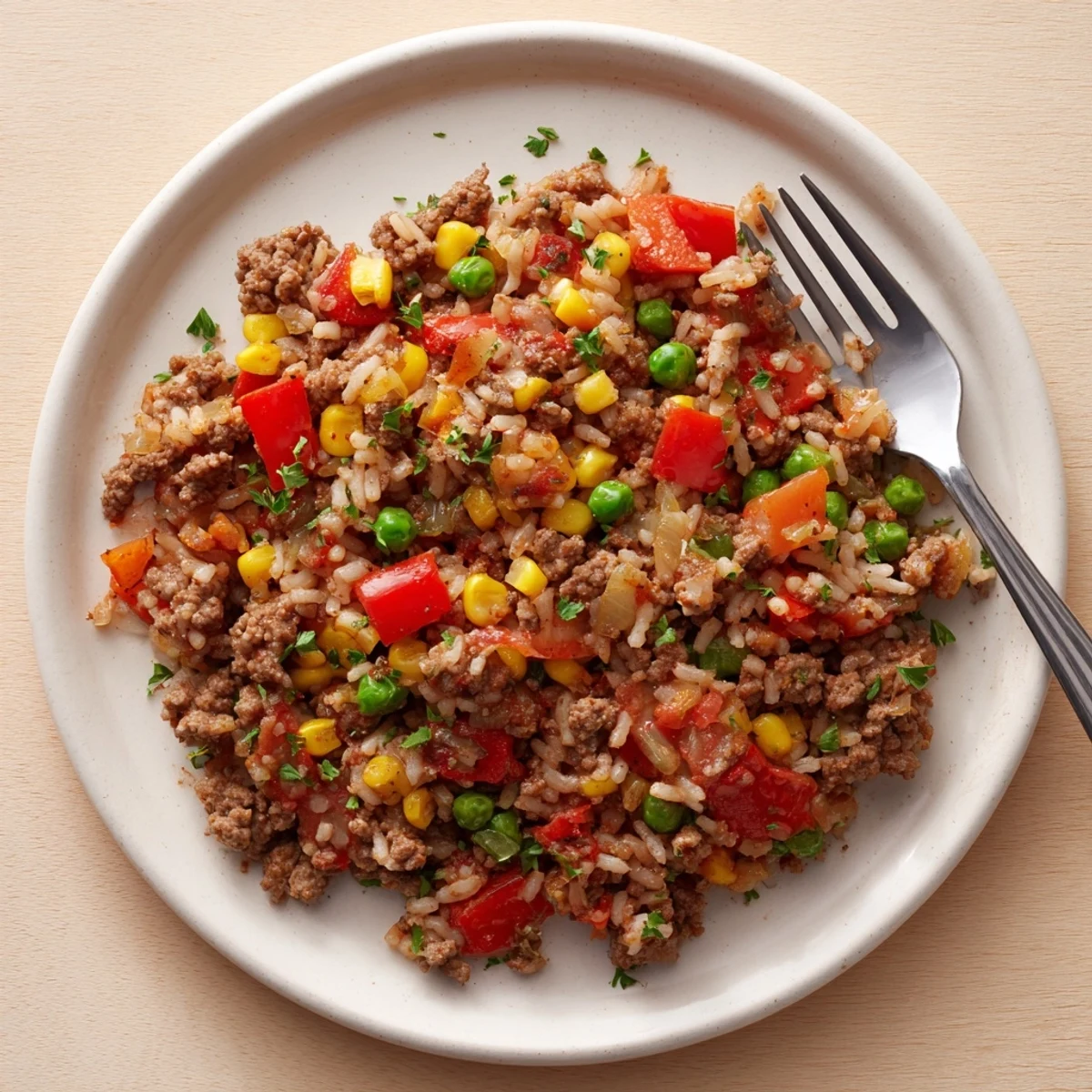 Ground Beef Skillet Veggies Rice