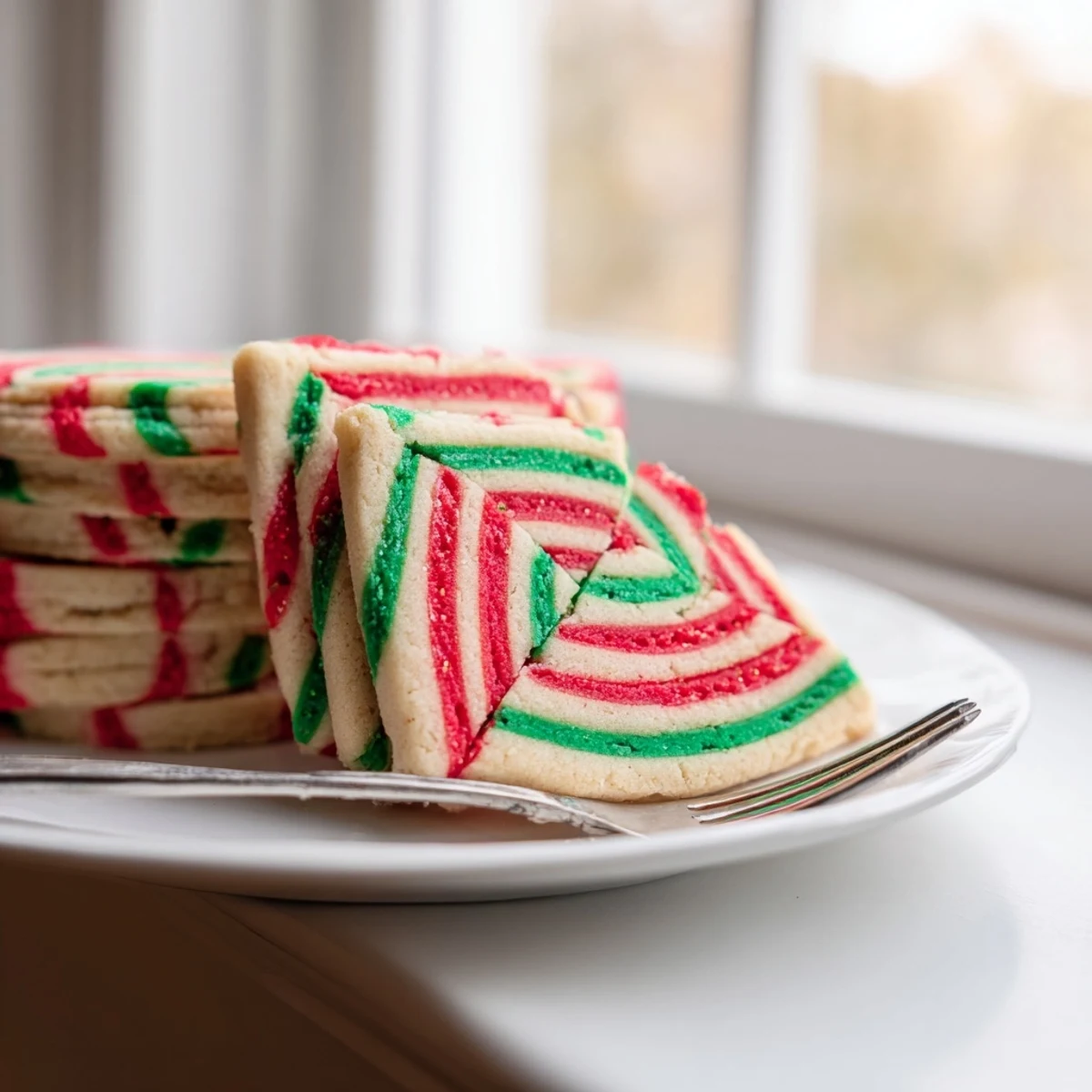 Festive Holiday Pinwheel Cookies with red and green swirls, perfect for a joyful holiday cookie plate.
