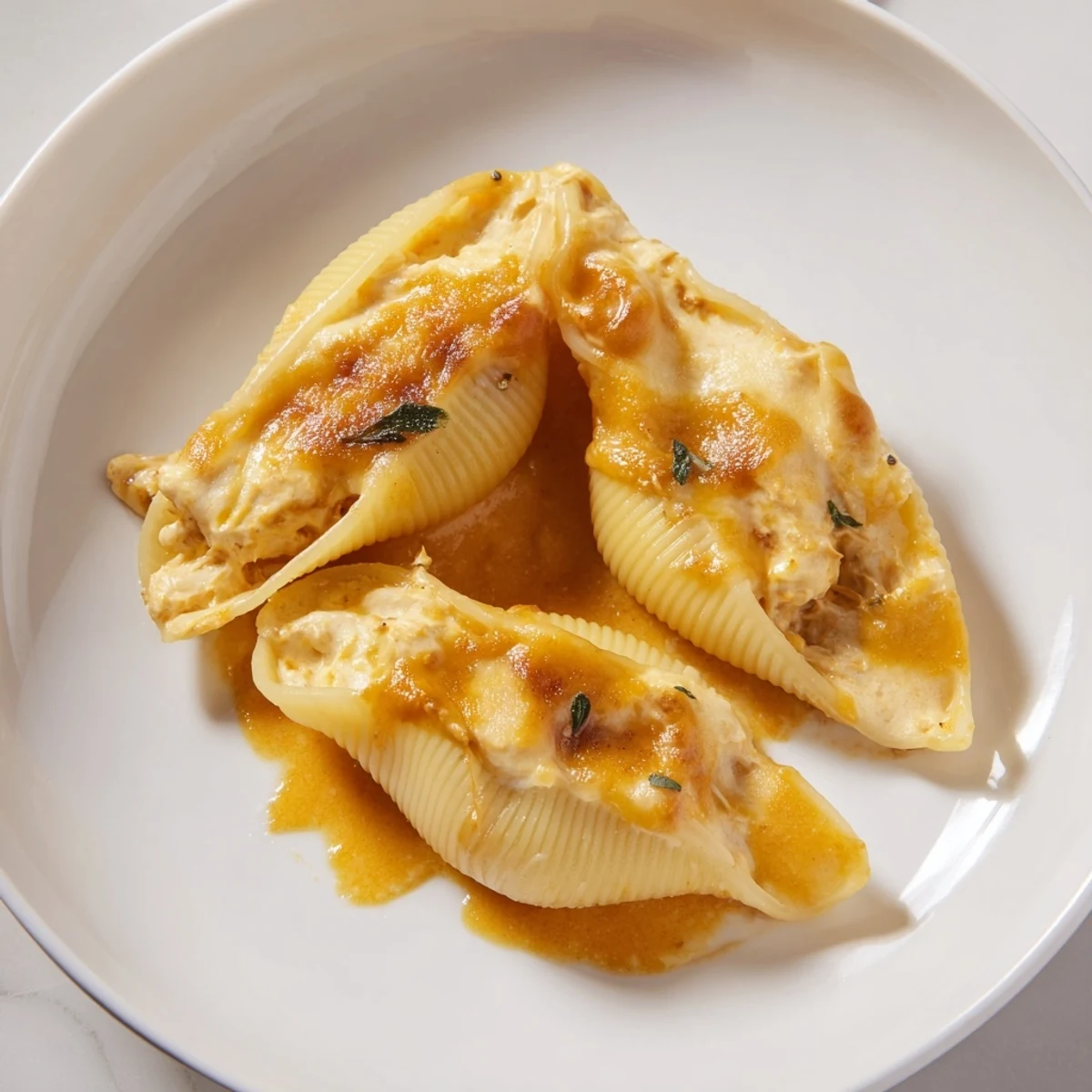 Creamy, dreamy Pumpkin & Gouda Stuffed Shells, baked with a nutty brown butter sauce and extra Gouda.