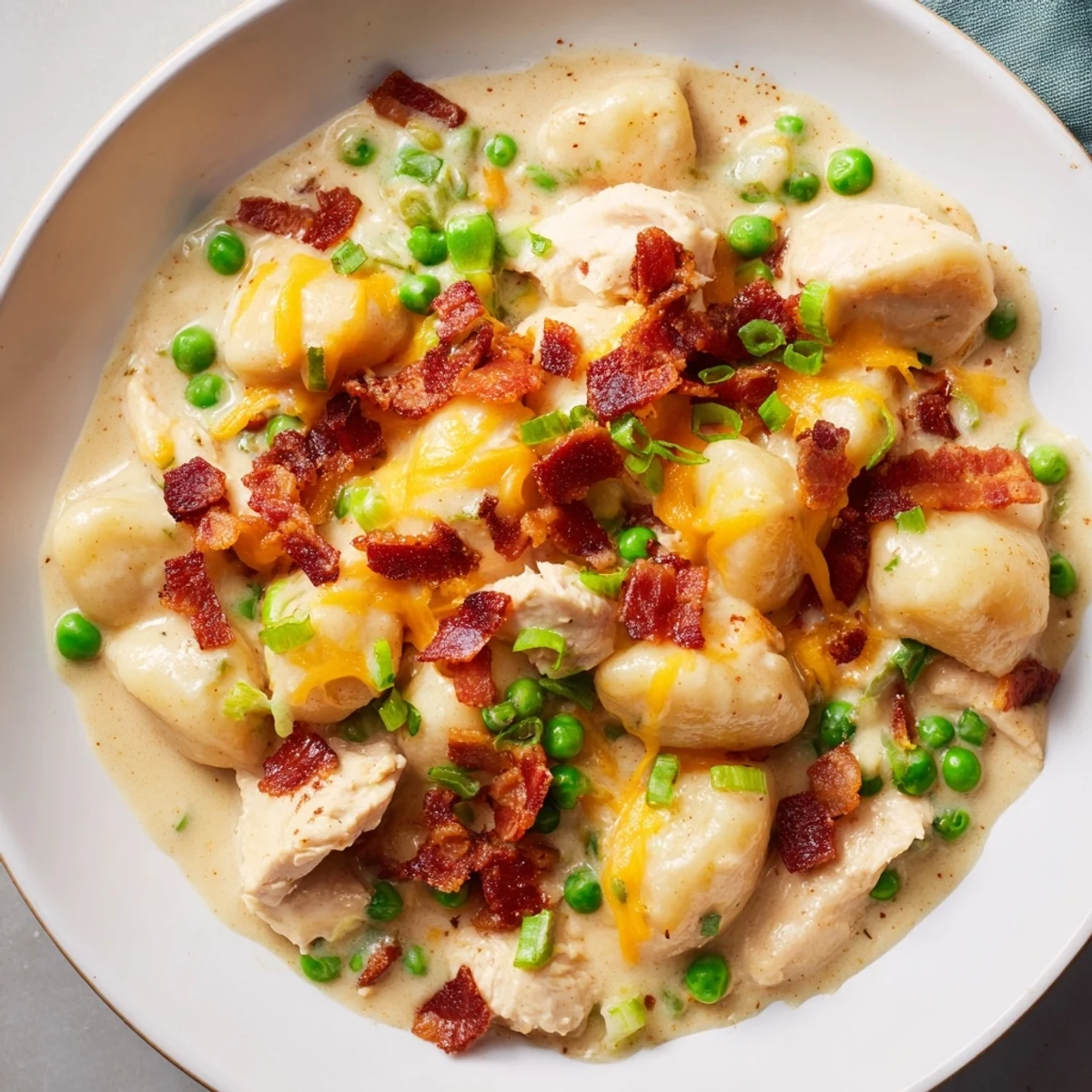 Creamy crack chicken gnocchi, a comforting dinner with golden chicken, bacon, and cheesy sauce.