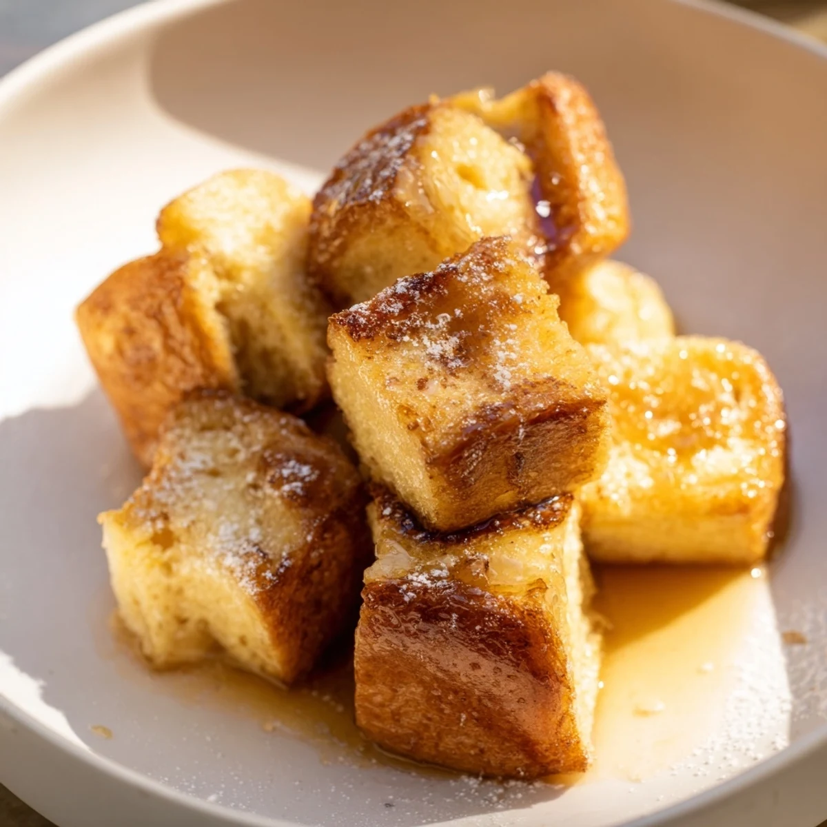 Golden, baked Mini French Toast Casserole Bites, bursting with cinnamon and ready for brunch this weekend.