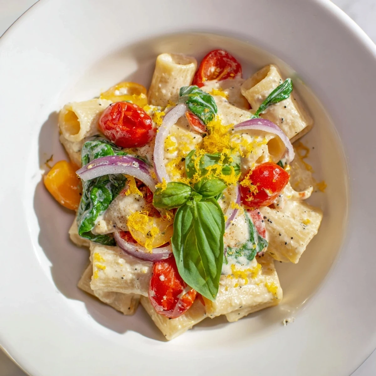One-Pan Baked Feta Christmas Pasta: Creamy feta cheese baked with tomatoes and herbs for a delicious bite.