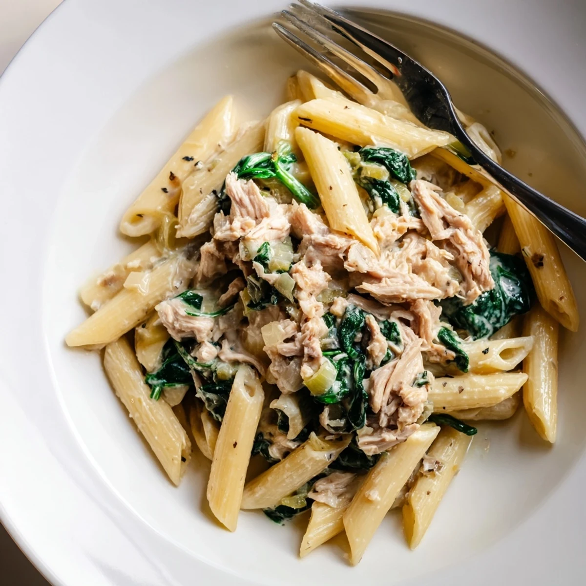 Golden-brown One-Pot Creamy Spinach & Turkey Christmas Pasta, perfect for a warming, flavorful meal.
