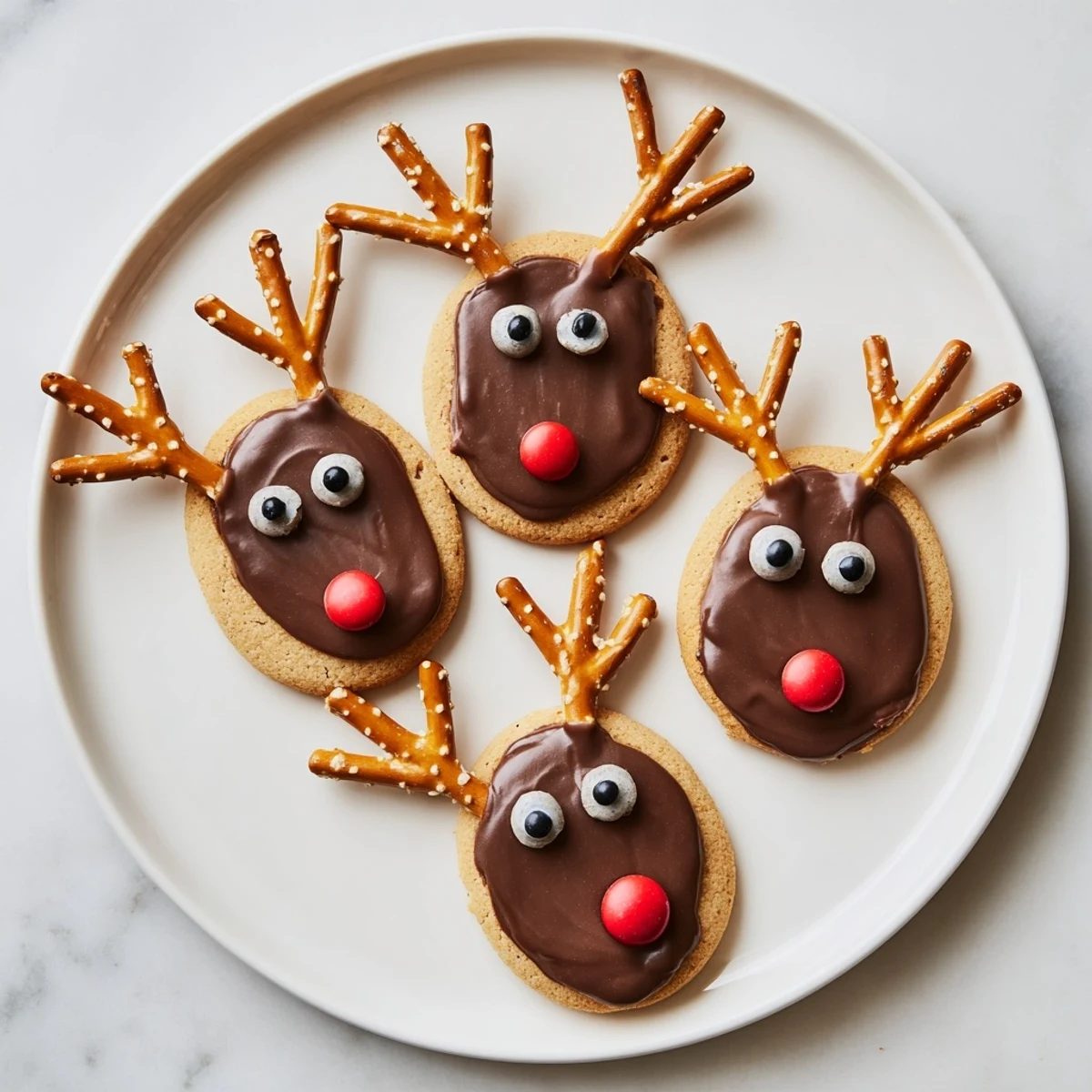 Vivid image of a delightful Santa's Reindeer Cookie Platter, with whimsical reindeer faces and sprinkles.
