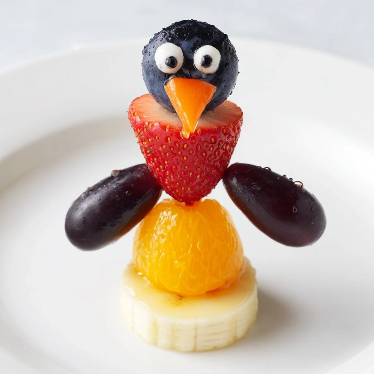 Vibrant Penguin Fruit Skewers: a cheerful army of colorful fruit snacks, perfect for kids.