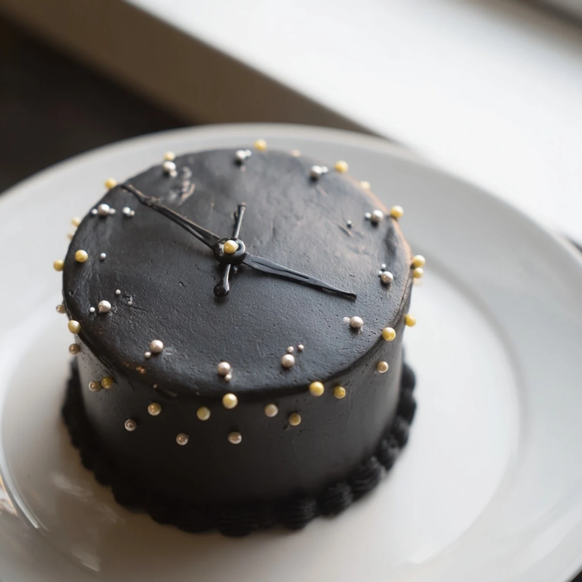 Countdown Clock Mini Desserts, frosted with creamy buttercream and edible pearls, ready to serve and enjoy.