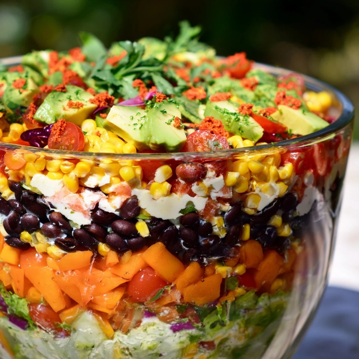 Imagine a flavorful Southwest Sunset Palette salad: colorful veggies, cheese, and a zesty dressing.