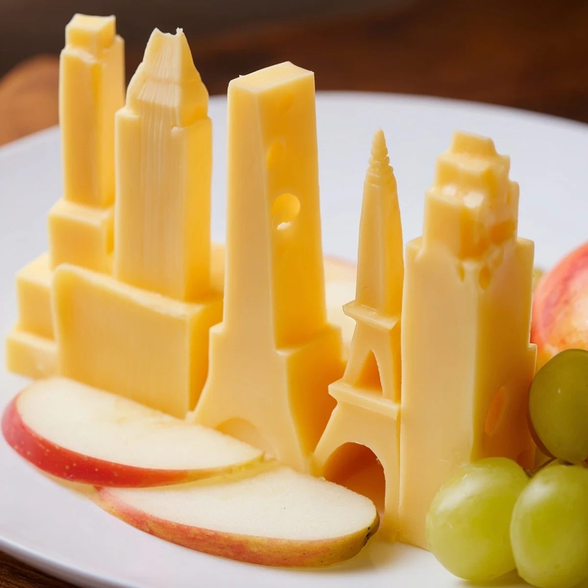 Skyline Silhouette cheese platter: a stunning arrangement of cheese shaped like city skylines, ready to serve.