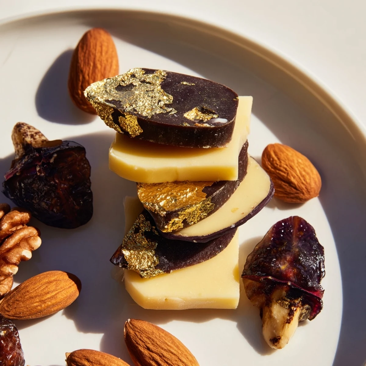 Elegant The Gilded Acorn charcuterie board boasts an array of gourmet cheeses, nuts, and fresh fruit for guests to enjoy.