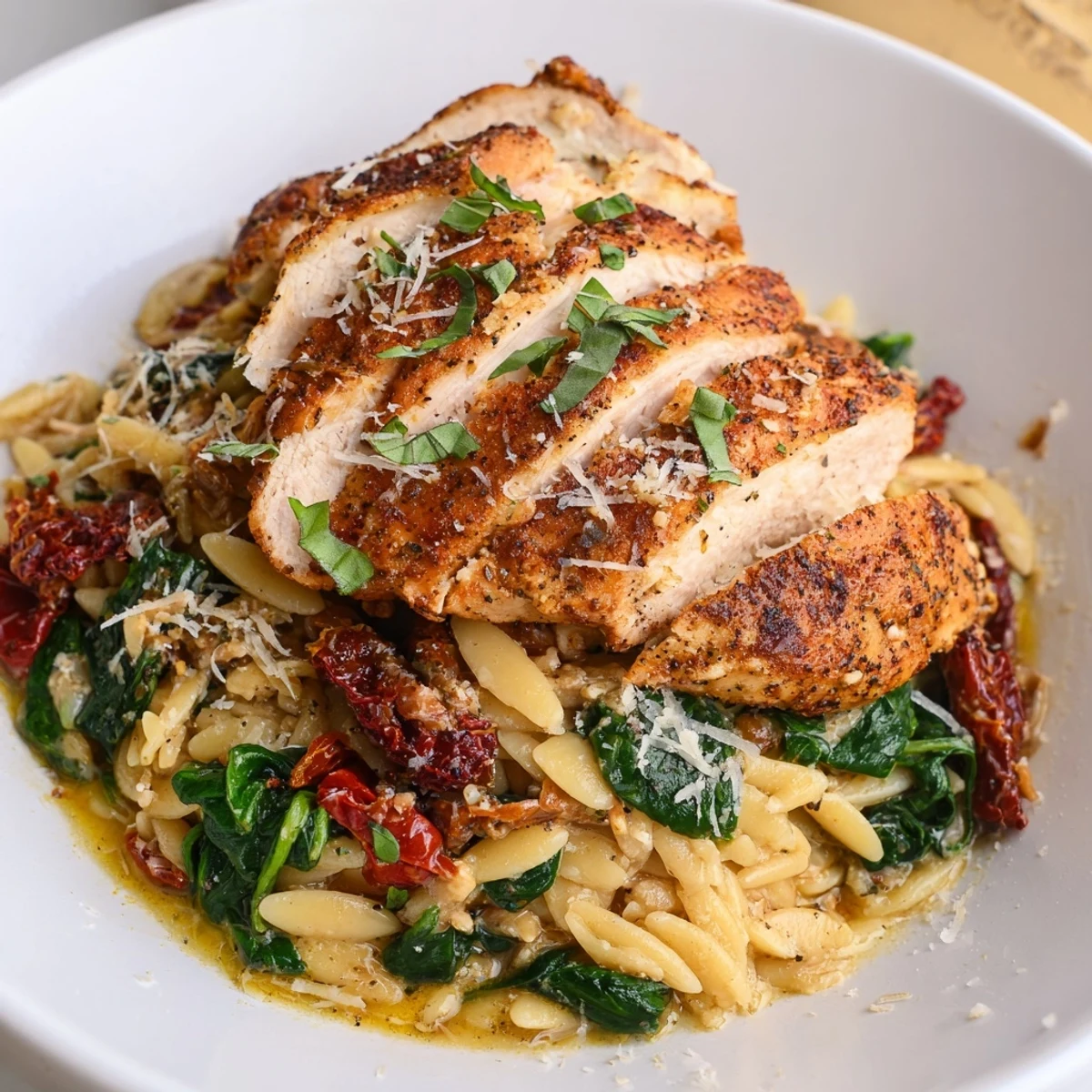 This one-pot Marry Me Chicken Orzo showcases perfectly cooked chicken and a delightful, creamy pasta.