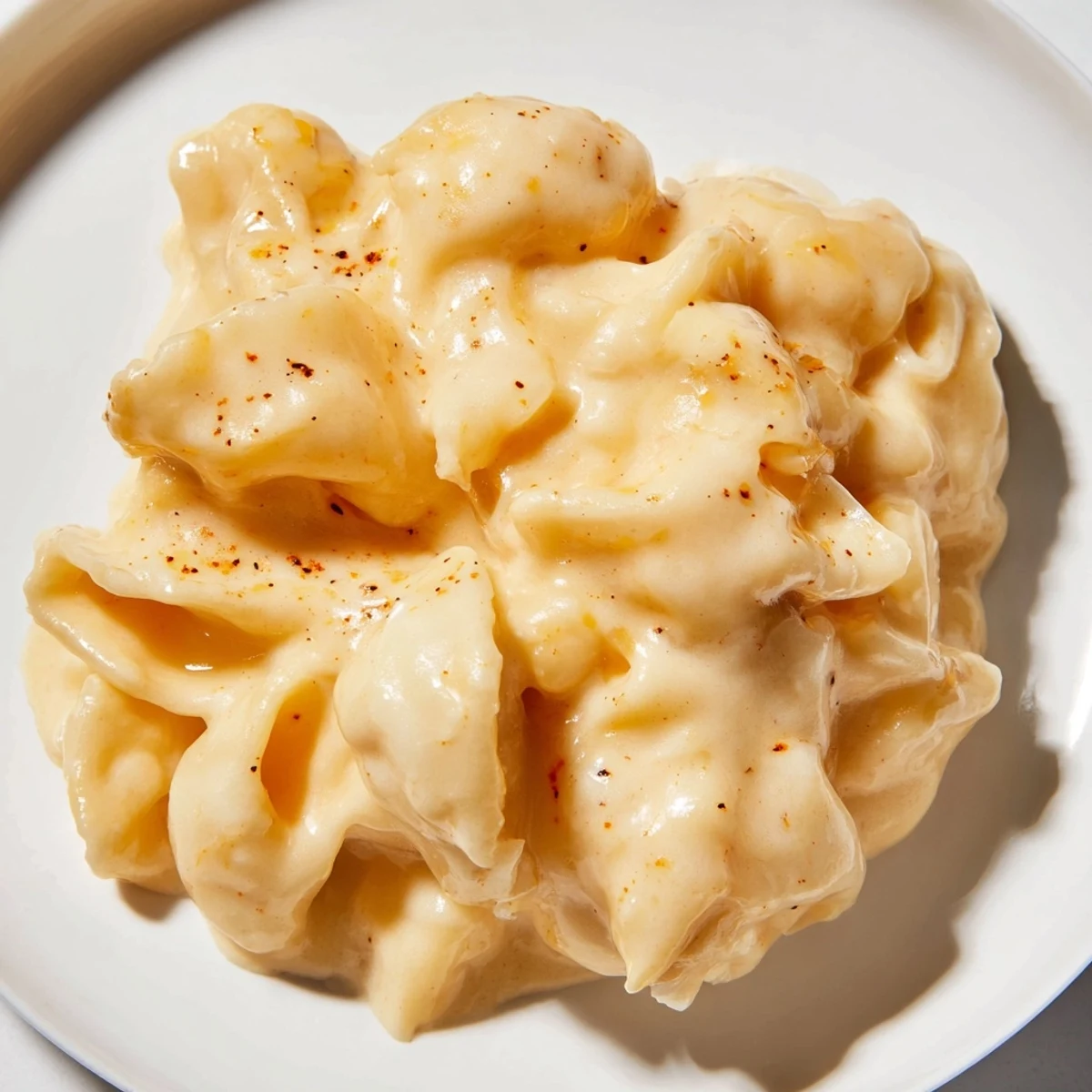 Golden-topped Tinis Recession Mac bubbling in a baking dish, with a creamy cheese sauce, perfect for dinner.