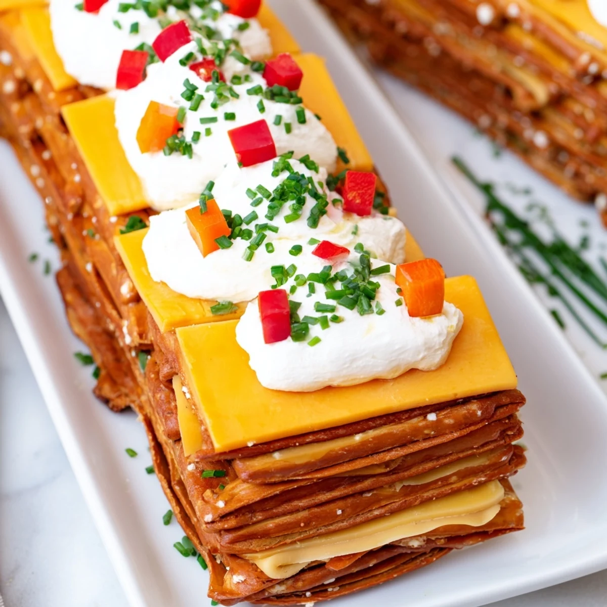 Imagine this: A beautifully constructed Rustic Log Cabin, a cheesy, pretzel-layered appetizer perfect for gatherings.