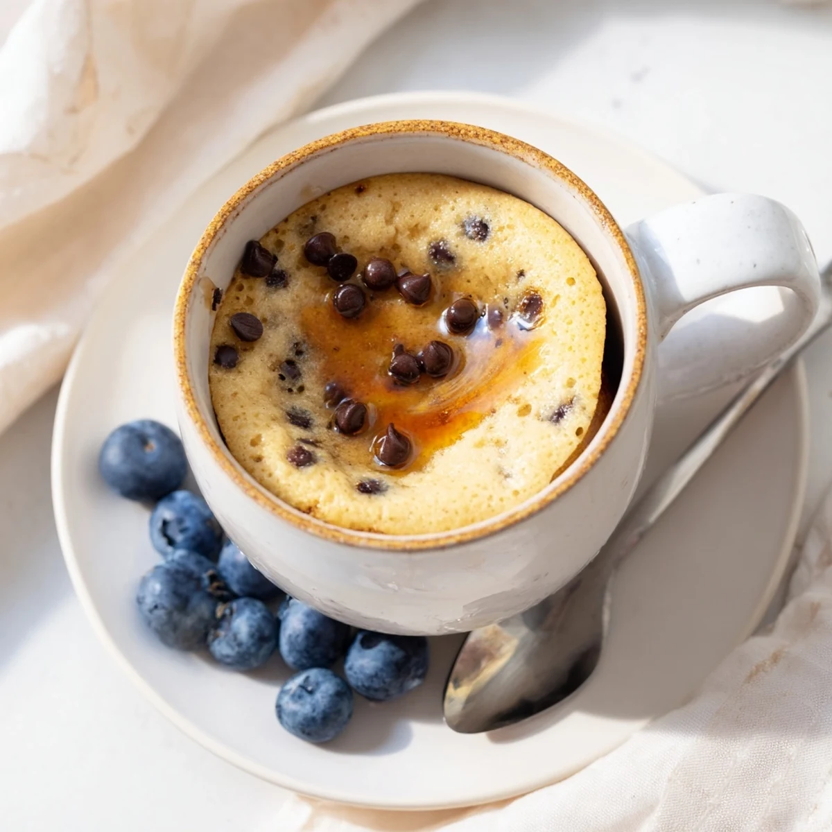 Just seconds to prepare, this single-serving Microwave Mug Pancake is served warm with a drizzle of maple syrup.  