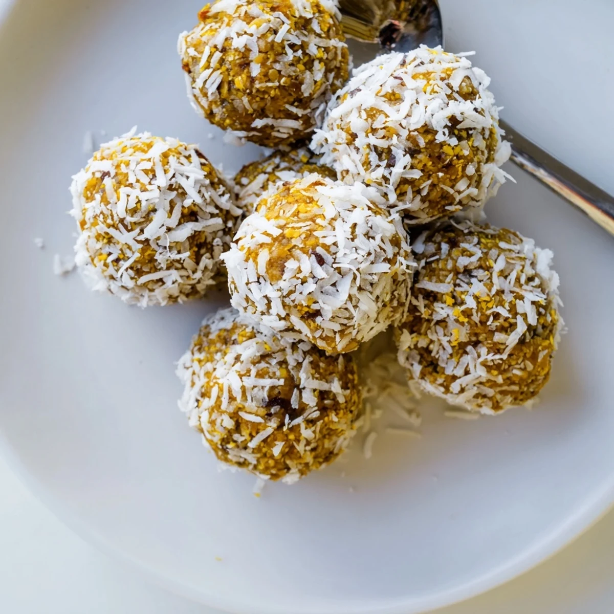 Homemade Ginger Turmeric Energy Balls paired with a warm mug of golden milk.
