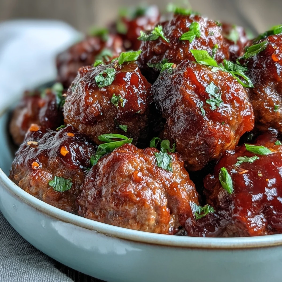 Slow-cooker glazed meatballs glisten in sweet and sour sauce, served steaming hot over fluffy white rice for dinner.