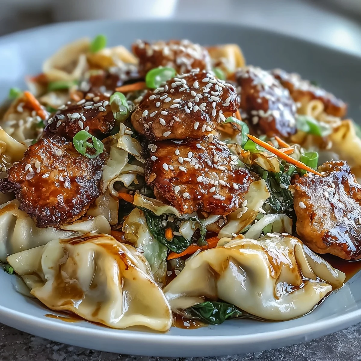 Quick Creamy Potsticker Noodle Stir-Fry with ground turkey and ramen noodles tossed in a rich peanut soy sauce.