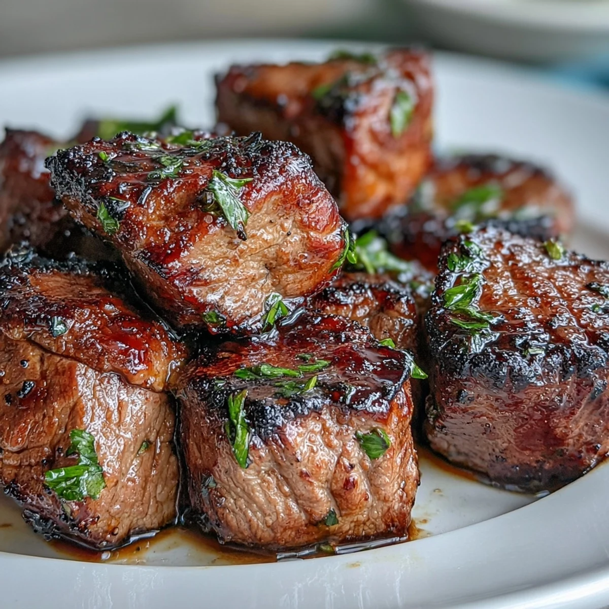 Keto garlic butter steak bites sizzle in a skillet, served with golden-baked avocado fries and fresh zucchini ribbons.  