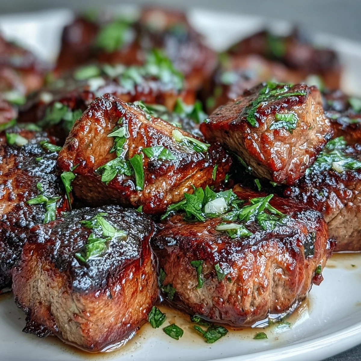 Savory steak bites in garlic butter sauce, paired with crunchy baked avocado fries and refreshing zucchini ribbons for a keto meal.