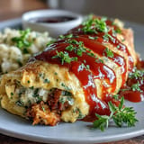 Comforting Japanese Omurice with silky omelet and savory ketchup rice appeal.