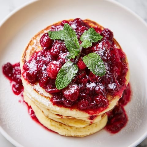 Fluffy, golden Brunch Board pancakes layered with vibrant berry holly topping, ready to welcome guests.