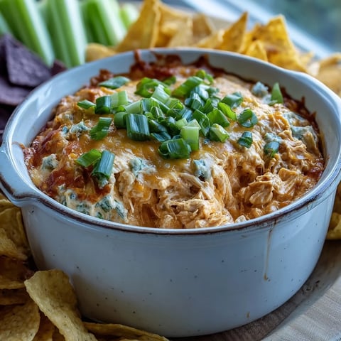 Creamy Crock Pot Buffalo Chicken Dip bubbling with melted cheese and spicy wing sauce, served warm with celery sticks.