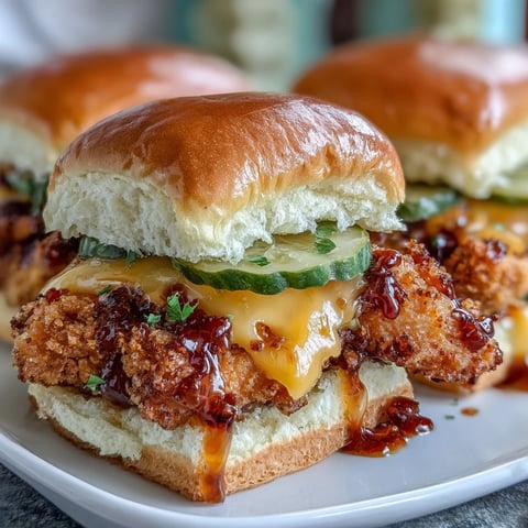 Golden-baked chicken tenders coated in spicy hot honey butter, layered with melted cheddar and dill pickles inside soft slider buns, creating a pull-apart Spicy Honey Butter Chicken Sandwich Bake.  