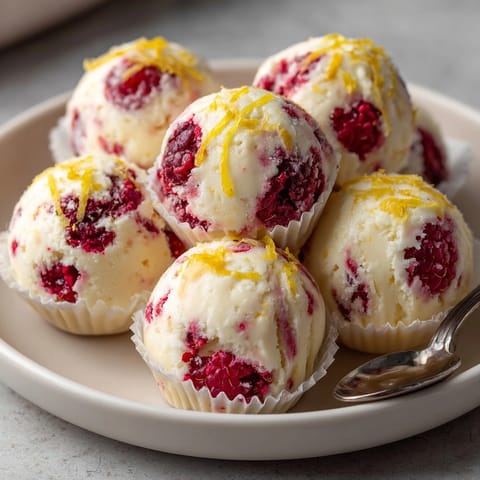 Homemade Lemon-Raspberry Frozen Yogurt Bites, sweet and tart, ready for healthy snacking.